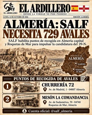 Portada de El Ardillero del lunes 12 de octubre: Almería. Objetivo: 729 avales.