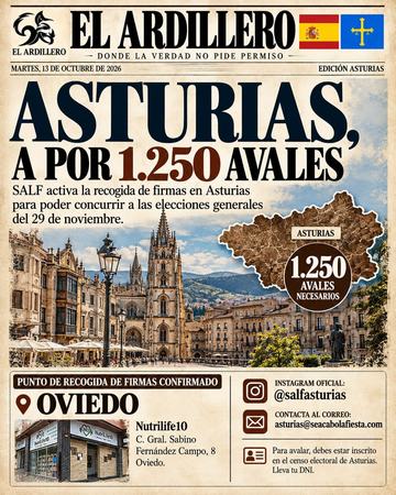 Portada de El Ardillero del martes 13 de octubre: Asturias. Objetivo: 1.250 avales.