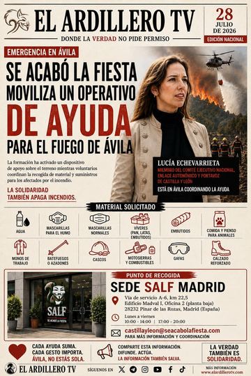 Portada de El Ardillero TV del 28 de julio: Se Acabó La Fiesta moviliza un operativo de ayuda para el fuego de Ávila
