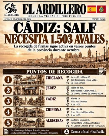 Portada de El Ardillero del lunes 12 de octubre: Cádiz. Objetivo: 1.503 avales.