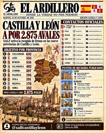 Portada de El Ardillero del martes 13 de octubre: Castilla y León. Objetivo: 2.875 avales en nueve provincias.