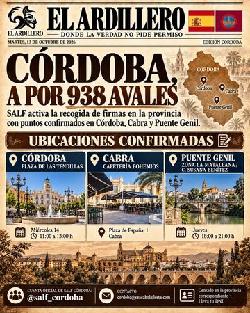 Portada de El Ardillero del martes 13 de octubre: Córdoba. Objetivo: 938 avales.