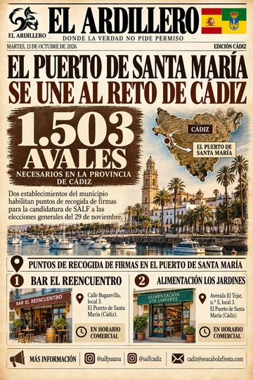 Portada de El Ardillero del martes 13 de octubre: El Puerto de Santa María. Se suma a la recogida en la provincia de Cádiz.