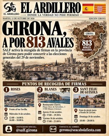 Portada de El Ardillero del martes 13 de octubre: Girona. Objetivo: 813 avales.