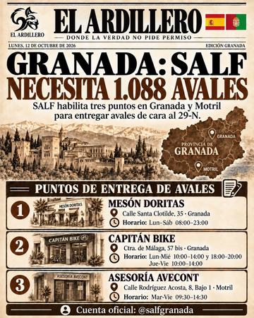 Portada de El Ardillero del lunes 12 de octubre: Granada. Objetivo: 1.088 avales.