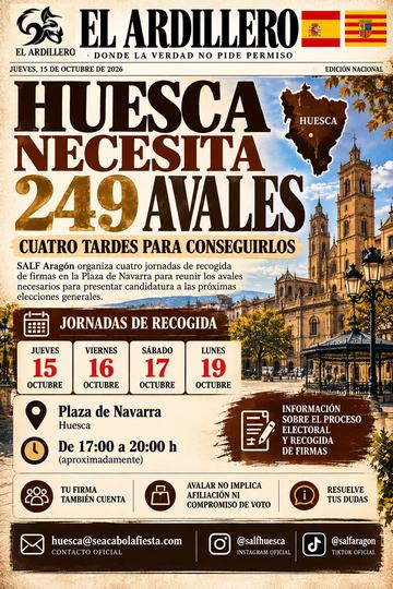 Portada de El Ardillero del jueves 15 de octubre: Huesca. Objetivo: 249 avales.