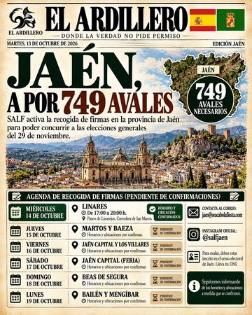 Portada de El Ardillero del martes 13 de octubre: Jaén. Objetivo: 749 avales.