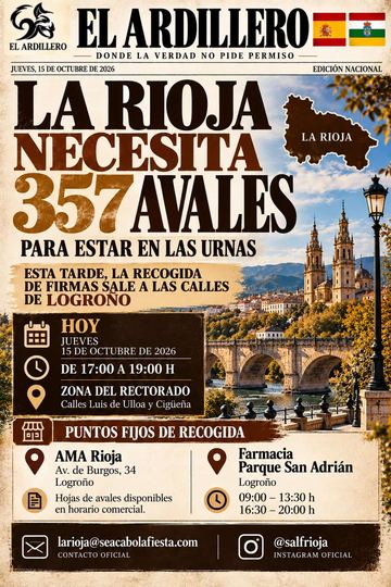 Portada de El Ardillero del jueves 15 de octubre: La Rioja. Objetivo: 357 avales · mesa en el Rectorado de Logroño.