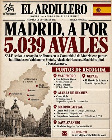 Portada de El Ardillero del viernes 9 de octubre: Madrid. Cifra publicada: 5.039 avales.