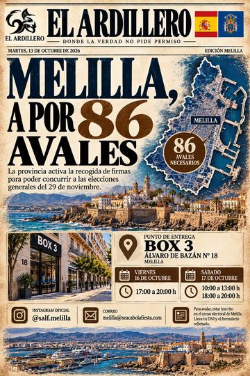 Portada de El Ardillero del martes 13 de octubre: Melilla. Objetivo: 86 avales.