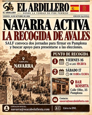 Portada de El Ardillero del viernes 16 de octubre: Navarra. Dos jornadas de firma en Pamplona.