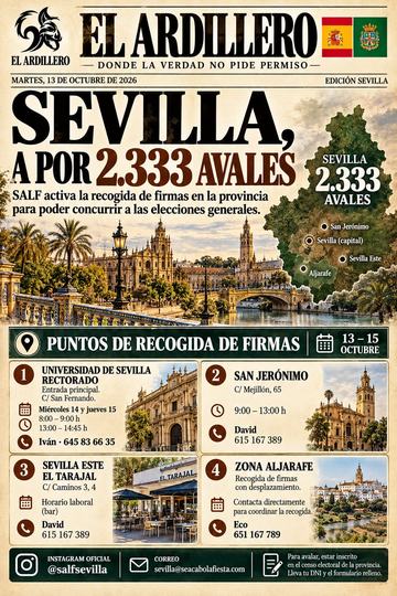 Portada de El Ardillero del martes 13 de octubre: Sevilla. Objetivo: 2.333 avales.
