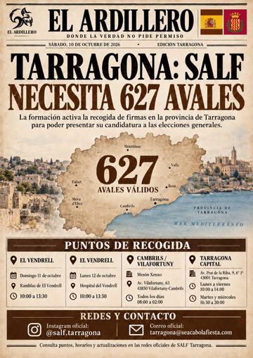 Portada de El Ardillero del sábado 10 de octubre: Tarragona. Cifra publicada: 627 avales.