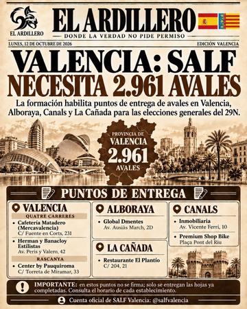 Portada de El Ardillero del lunes 12 de octubre: Valencia. Objetivo: 2.961 avales.